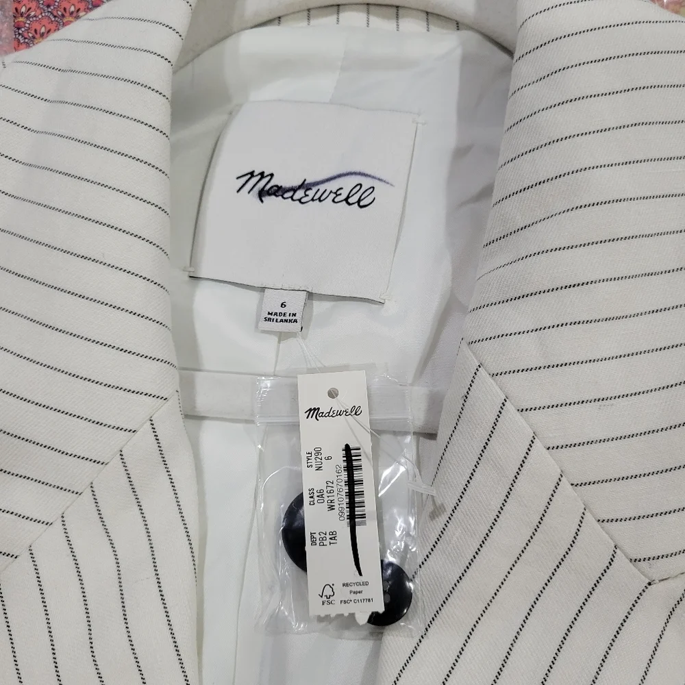 NWT! MADEWELL Relaxed Blazer in Pinstripe Linen Blend NU290_9